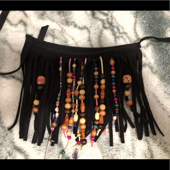 HANDMADE 💕🥰SMALL BEADED BOHO FRINGE BAG - Picture 2 of 3